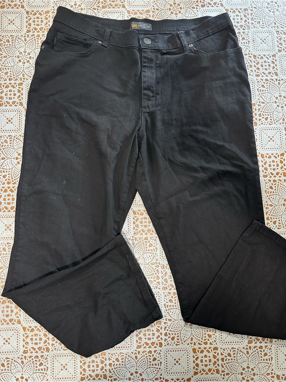 Lee Relaxed Fit Straight Leg Black Jeans Size 14 Short Mid Rise